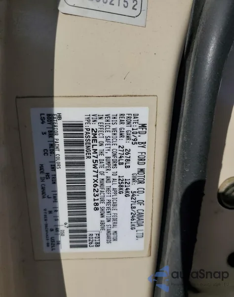 1996 Mercury Grand Marquis Ls z USA, uszkodzony, nr VIN 2MELM75W7TX623188